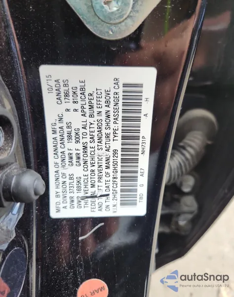 2016 Honda Civic Ex from USA, damaged, VIN 2HGFC2F81GH501299